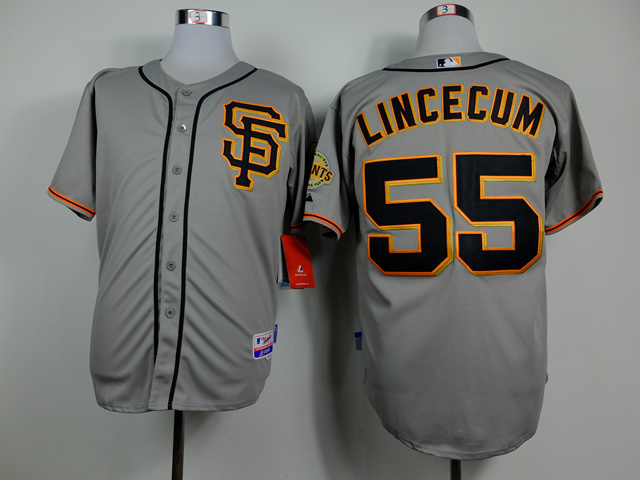 Men San Francisco Giants #55 Lincecum Grey SF MLB Jerseys